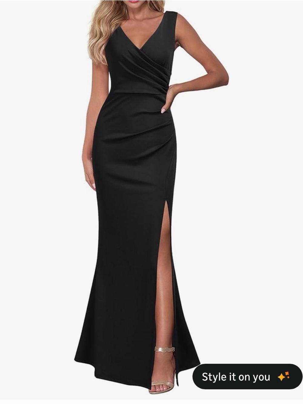 Women Sleeveless V Neck Split Evening Cocktail Long Dress
